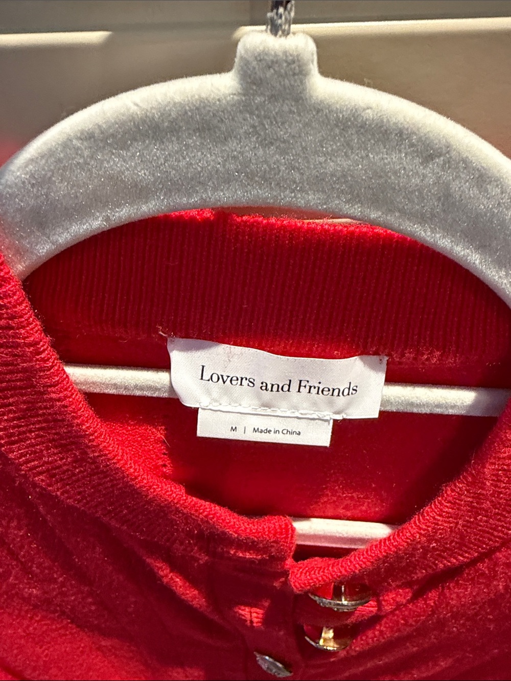Lovers + Friends Bright Red gold button crop top runs small